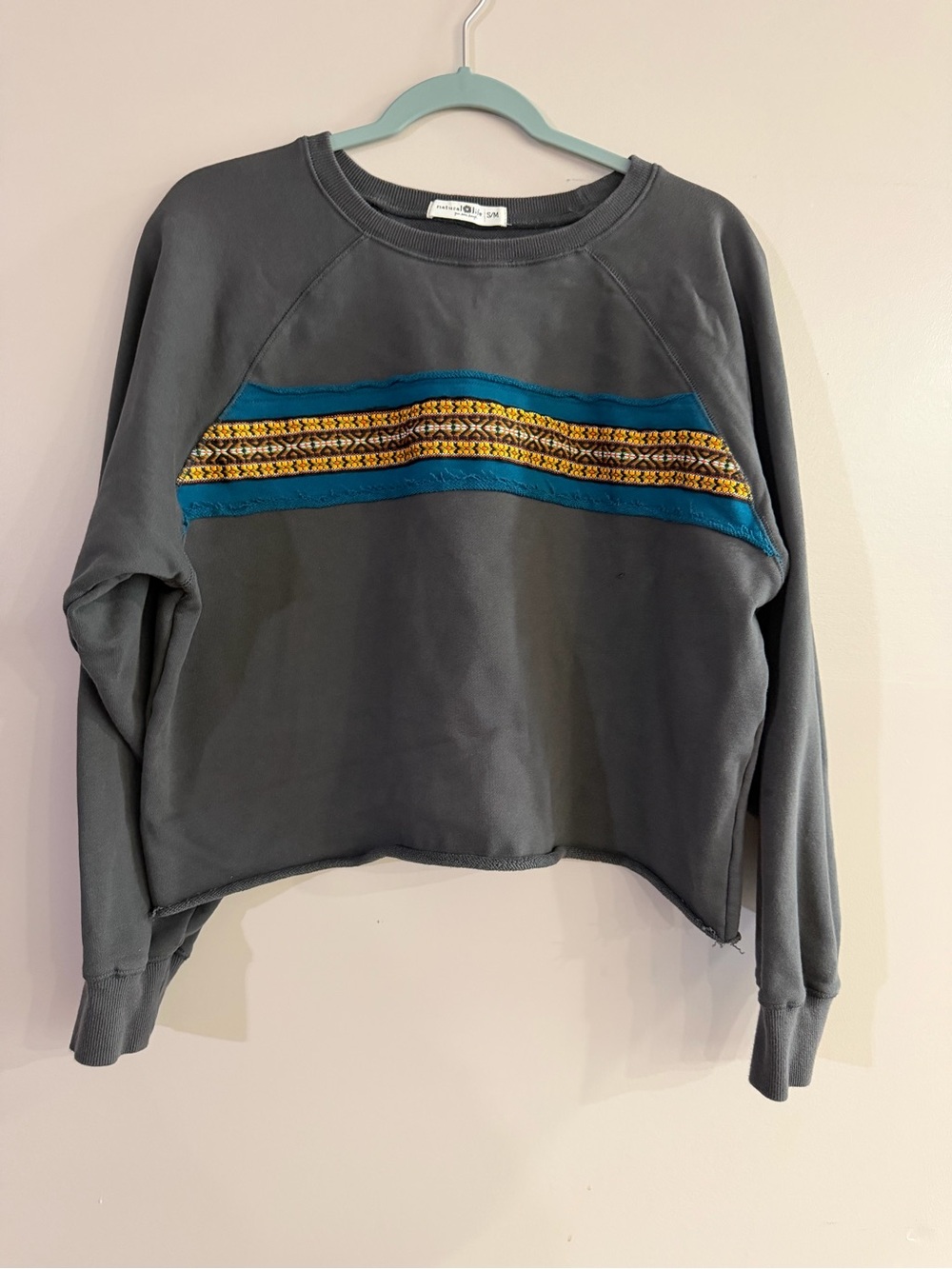 NATURAL LIFE Charcoal Sweatshirt with Teal & Mustard Stripe